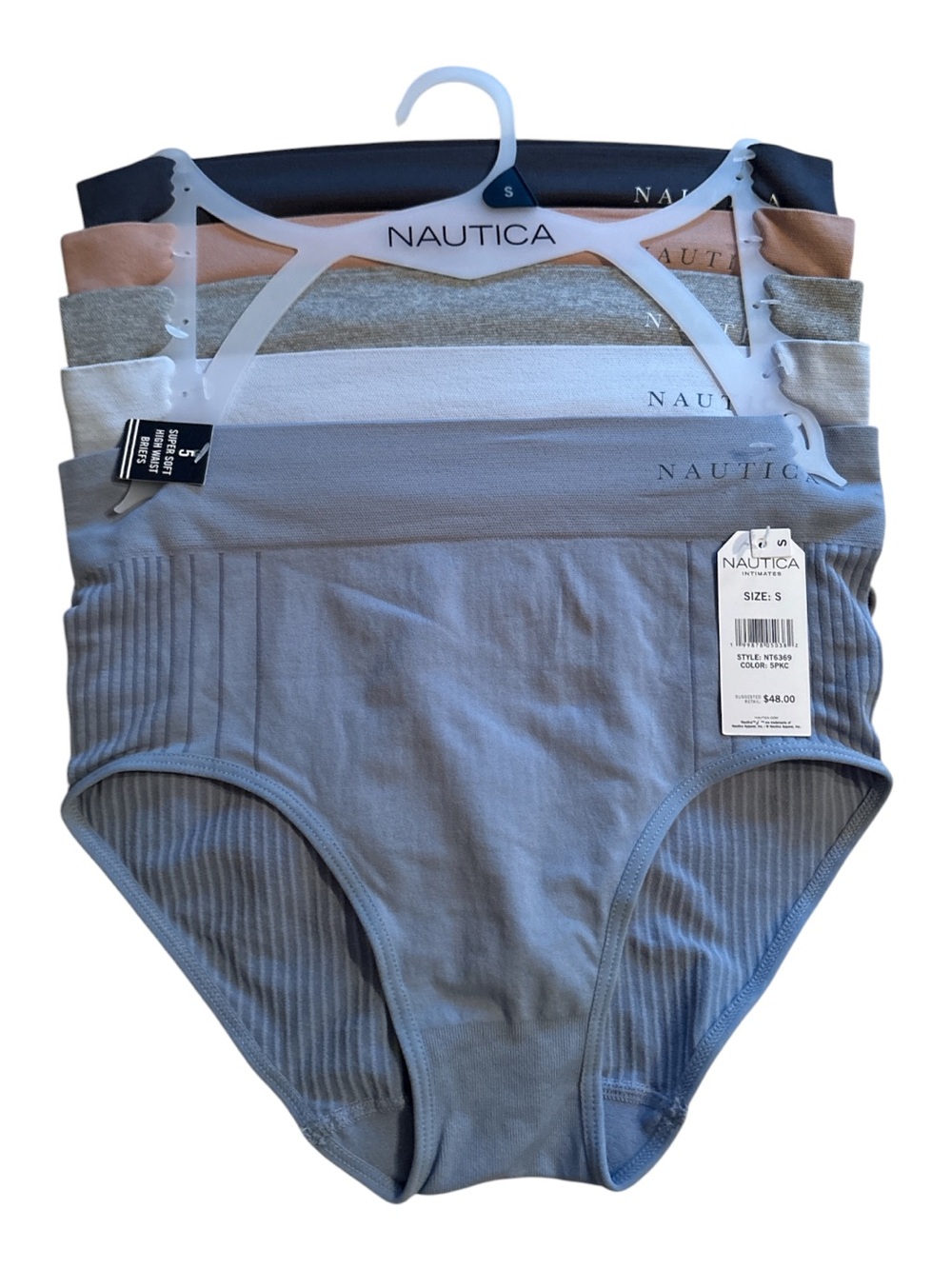 Nautica Women’s Briefs 5-Pack – Blue, Gray, Cream, Tan, Black Size Small